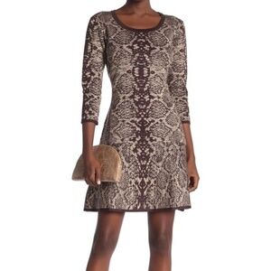 Nina Leonard Women Snakeskin-Print Sweater Dress